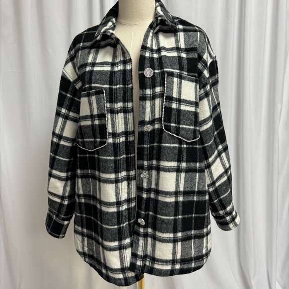 Zara | Jackets & Coats | Zara Plaid Shacket With Rhinestone Buttons ...